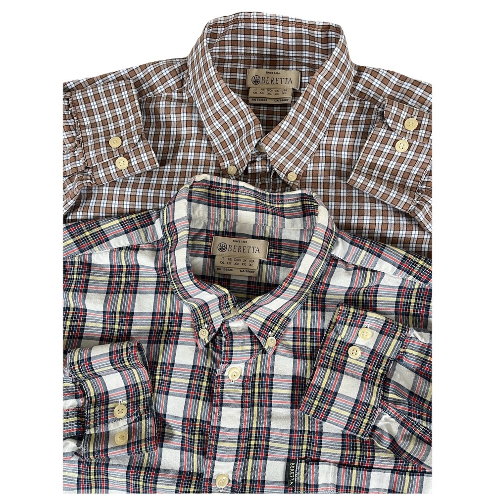 Beretta Plaid Long Sleeve Button Down Shirt Bundle Men's Sz XL Cotton Colorful
